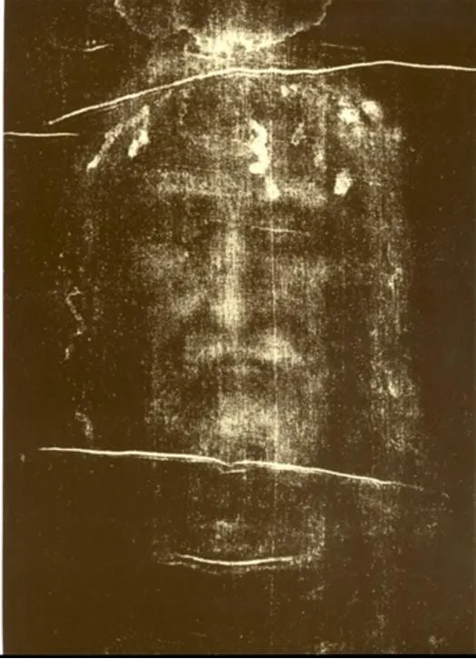 The Shroud of Turin, a centuries-old burial cloth believed by many to be Jesus. The mysterious image, possibly caused by unique radiation or other unknown energy source, appears as a photographic negative with detailed wounds consistent with crucifixion.
