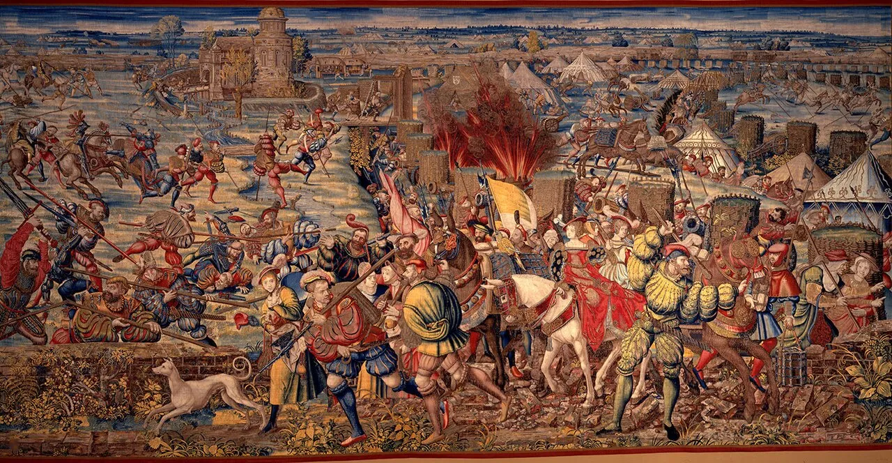 The Flight of the French Women in the Battle of Pavia, one of a tapestry suite woven at Brussels c. 1528–31