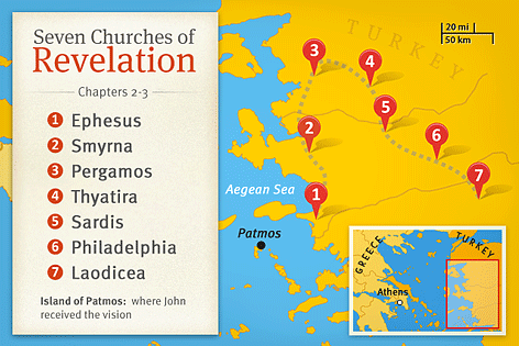 Map of the seven churches in Revelation